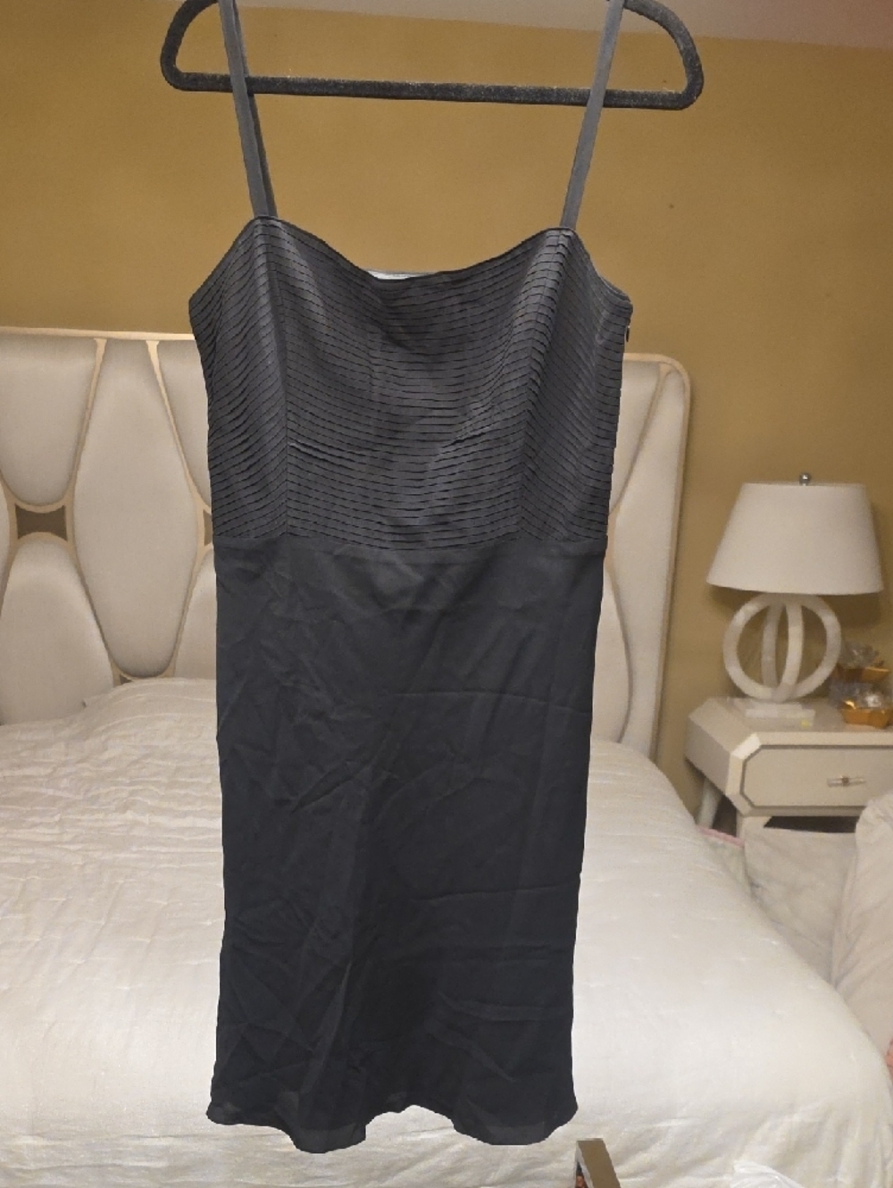 LOFT Black Silk Strapped Pleated-Bodice Midi Dress Size 12